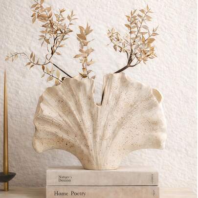 1pc Sandstone Fan-Shaped Vase, Resin Sandstone Material Vase, Suitable For Home Decor And Tabletop Display