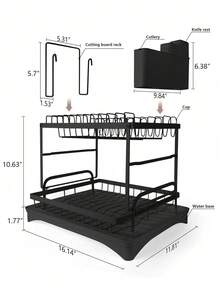 2 Tier Dish Drying Rack, Foldable Dish Drainer Metal Utensil Holder Drainage Space-Saving Drain Racks Are Suitable For Use In Women's Apartment Kitchens - màu đen - Xem 7
