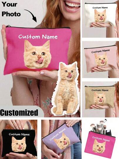 Custom Cat Photo Makeup Bags, Cute Cat Themed Gifts, Small Pet Lover Travel Cosmetic Bag, Zipper Pouch For Teens Daughter Sister, Funny Pet Stuff Birthday Christmas Decorations Makeup Organizer Makeup Storage Bag Mini Pouch Travel Small Makeup Case Accessories Make Up Holder Brush Bag Make Up Container Cosmetic Bag Travel Essentials Ladies Accessories Travelling Stuff School Supplies Make Up Bag Holiday Essentials Makeup Pouch Holiday Winter