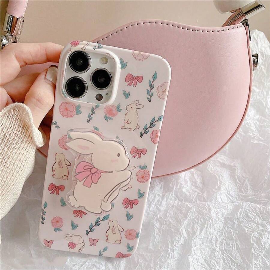 1pc Rabbit Shaped Expandable Phone Grip Stand, Minimalist Air Cushion Holder, Versatile Adhesive Backing - Multicolor - View 1
