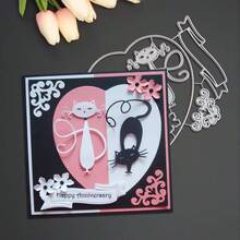 创意情侣猫金属切割模具，DIY剪贴簿相册和压花模板，贺卡制作工具，卡片纸切割工艺品，礼品卡制作模板模切。 - 銀色 - 查看 6