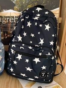 女款彩色星星印花後背包，中學/高中書包，大學生休閒後背包，旅行包 - 彩色 - 查看 4