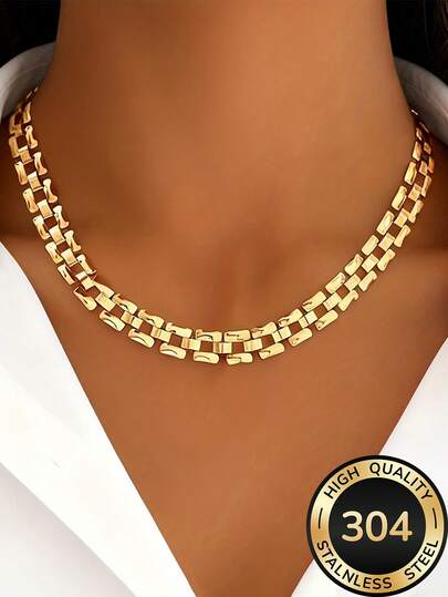 High Quality Stainless Steel Golden Necklace, Anti-Fading, Minimalist & Elegant, Suitable For Daily Wear Or Parties, Fashion Jewelry For Women, A Refined Gift For Her