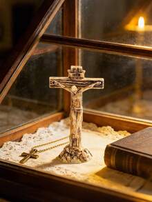 2pcs Delicate Resin Cross Mini Figurines, Exquisite Craftsmanship Suitable For Micro Landscape Creative Scene Arrangement, Can Be Used As Cozy Room Corner Decor, Tabletop Ornament, Dollhouse Accessory. Compact Design Brings A Ambiance, Wishing Your Life Always Filled With Warm And Comfortable Moments, Adding A Unique And Elegant Touch To Every Space. - Multicolor - View 3