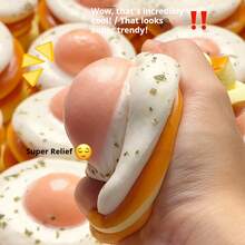 煎蛋吐司造型减压蛋糕逼真食物模型挤压玩具，新款慢回弹减压玩具，舒缓情绪，礼品，节日礼物，生日礼物，完美礼物 - 彩色 - 查看 2