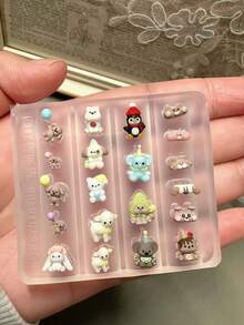 1个可爱美甲模具，包含蝴蝶结、雪花、链条、动物园动物、帽子、音符、铃铛，3D美甲装饰DIY透明硅胶模具 - 無色 - 查看 11
