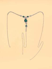 1件水钻水滴形腰链，性感闪亮身体链饰品，女士夜店配饰