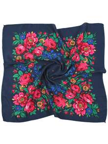 1pc Floral Print Headscarf/Shawl, Russian Style Square Scarf, Cotton Dust-Proof & Sun-Proof Shawl - Multicolor - View 13