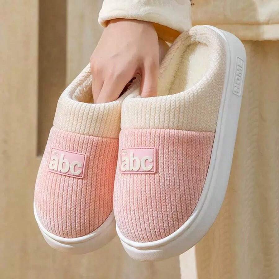 Cotton Slippers For Women - Winter 2025 New Style - Home And Indoor Waterproof, Anti-Slip, Warm And Comfortable Postpartum Shoes - Men's Plush Slippers - Hồng - Xem 1