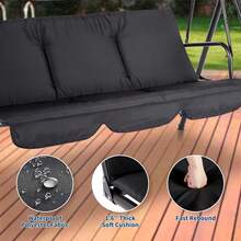 Columpio para Exterior con Toldo Ajustable │ Silla Columpio de 3 Asientos para Adultos con Cojines Gruesos │ Estructura de Acero Resistente │ Ideal para Porche, Jardín o Patio Trasero - Negro 2 - Ver 5