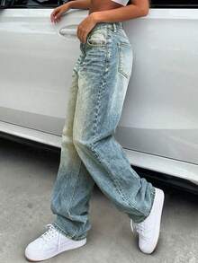 Quần jeans nữ dáng suông rộng rãi, kiểu vintage, màu bạc, thích hợp cho kỳ nghỉ xuân. - Màu xanh hải quân - Xem 3