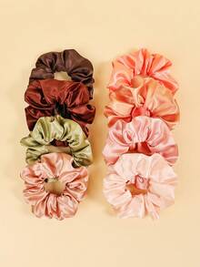 8个蓝色缎面发圈，光滑百搭，优雅复古发绳，适合女性 - 彩色 - 查看 4