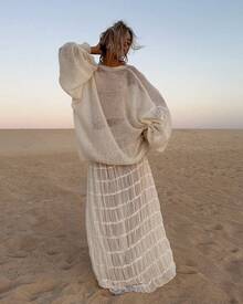 Áo len dệt kim cổ tròn khoét lỗ kiểu Pháp cổ điển VIBEWAVE, kiểu dáng rộng rãi thoải mái dành cho nữ, thích hợp cho mùa xuân và mùa thu. - trắng - Xem 1