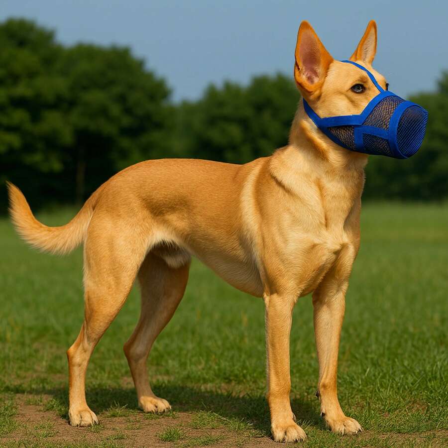 新款全罩式防咬防吠透气可调节犬用嘴套，防止狗狗误食，多种颜色可选 - 藍色 - 查看 1