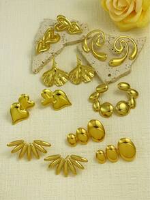 1/2/4/6/12 Pairs - Random Styles Stainless Steel Multicolor Heart Design Earrings, Minimalist Asymmetric Earring Set For Women, Perfect For Daily Wear And Parties. Fashionable Earrings - Multicolor - View 2