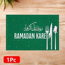 1pc/4pcs/6pcs Arabic Calligraphy & Plaid Pattern Linen Placemats, Ramadan Blessings, Ramadan Gifts, Ramadan Decor, Islamic Holiday Decoration, Suitable For Dining Table, All Seasons, Washable, Home Decor, Table Mats, Coasters, Kitchen Dining Mats, Indoor Outdoor Party Decoration, Ideal Gift - Multicolor - View 16