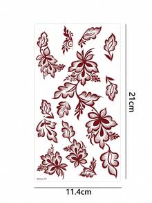 3张月亮花朵图案酒红色临时纹身贴纸 - Manhaiti Design 人体彩绘纹身，适合派对和节日 - 紅色 - 查看 9