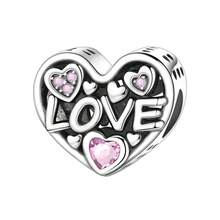 CYMYSS 1件浪漫心形镀银铜吊坠，镶嵌人造锆石，女士情人节/生日礼物，DIY手链配件 - 彩色 - 查看 16