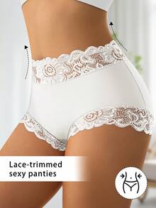 QUASTI 3pcs Women's Mid-Rise Lace Print Underwear, Comfortable, Skin-Friendly, Breathable - Multicolor - View 3