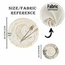 1/4/6pcs Middle East Festival Series Golden Crescent Moon With Vine Patterns & Hanging Golden Stars, Paired With Golden & Yellow Spots Linen Printed Tassel Placemats/Coasters, Elegant Ramadan Moonlight Round Placemats/Coasters, Polyester With Floral Border, Hand Washable - Ideal For Dining Tables - Multicolor - View 11