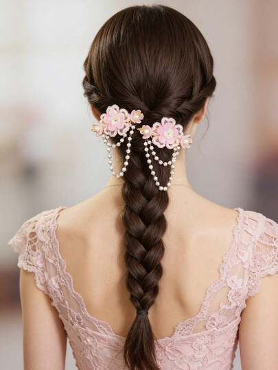 1 par hårspännen i glasblomma och tofs, prinsesspresent till alla hjärtans dag, lämplig för kvinnors vardags-, utomhus- och dejtkläder