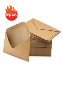 9/17/25件套，牛皮纸信封，适用于信件、贺卡、邀请函、生日卡等，复古简约牛皮纸信封，西式三角翻盖自粘贺卡信封 - 棕色 - 查看 10