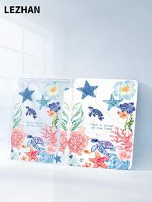 1个蓝色海龟海洋元素设计扁平保护壳，带Y型折叠支架，兼容iPad 10.2英寸、iPad Pro 11英寸（2021/2020款）、iPad（A16）11英寸（第11代/2025款）、第10代/iPad mini 4/5/6、iPad（第9代，10.2英寸），带笔槽，防摔，支持睡眠/唤醒功能，浪漫礼物 - 彩色 - 查看 3