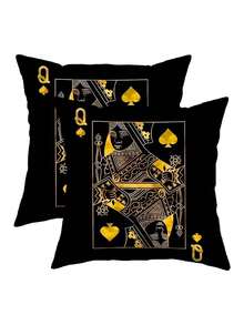 1/2/3/4pcs, High Quality Luxury Black Golden Throw Pillow Cover King Queen Ace Of Spades Unique Decoration For Living Room Bedroom Den Car 17.7*17.7 Inches - Black and Gold - View 16