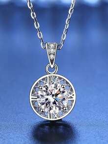 1CT Moissanite S925 Sterling Silver Necklace, Round Inner Mesh Pendant - Gift For Women, Daily Fashion Jewelry