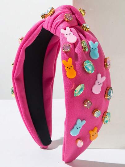 1 st enfärgat tyg brett rosettknut påskdekor hårband, enkel mode strass kanindekor, söt elegant högtidsessens söt påskfestival håraccessoar, hårband, diadema, hårring