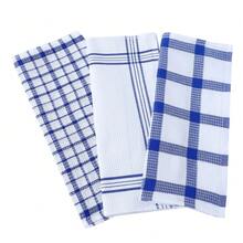 3/6/9pcs Cotton Blend Blue Plaid Kitchen Placemats, Easy To Clean Dishcloth, Multipurpose Cleaning Cloth, Dish Towel - Blue - View 6