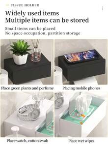1pc Wet Wipes & Toilet Paper Holder, Self-Adhesive Wall Mount, Bathroom Tissue Roll Dispenser With Storage Shelf - Multicolor - View 9