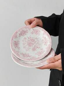 1/2/4pcs Vintage Embossed Ceramic Plates, French Style Snack Plates, Dessert/Cake/Breakfast Serving Trays, Dinner Plates For Steak, Pasta, Coffee Cup, Fruit, Candy, Gift Tableware - Multicolor - View 8