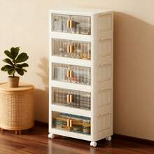 Gabinete de almacenamiento apilable y práctico con puertas y ruedas - Organizador de plástico multifuncional y espacioso - Estantería de almacenamiento práctica - 5 capas - Ver 3