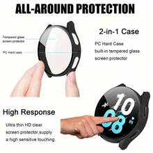 2pcs Set For Galaxy Watch 6 40mm/44mm - Hard Case (Black) And High-Definition Tempered Glass, Scratch-Resistant, Fingerprint-Proof, 9H Hardness, High Clarity - 2 Black Shells - View 2