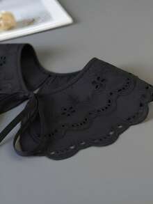 1 chiếc khăn choàng thời trang nữ màu trắng thêu họa tiết, cổ áo giả, xếp lớp bèo nhún, thích hợp sử dụng hàng ngày. - Đen-A - Xem 4