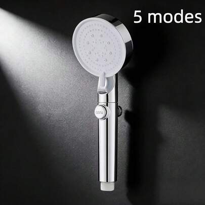 5种模式银色镀铬手持花洒，带开关，高压浴室淋浴喷头，仅限淋浴使用