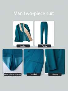 Men's Suit Shawl Lapel Double-Breasted Blazer & Pant Set - Formal 2-Piece Tuxedo With Wafer Knit Texture For Weddings & Black Tie Events - Màu xanh bạc hà - Xem 6