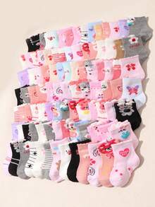 10 đôi tất dài đến bắp chân cho bé và trẻ em, nhiều họa tiết hoạt hình (Gấu / Trái tim / Sọc / Họa tiết động vật), mềm mại và thoáng khí, viền ren dễ thương, chống trượt, thoải mái cho trẻ nhỏ, thích hợp mặc hàng ngày vào mùa hè, đa năng cho du lịch, dự tiệc, trang phục thường ngày, món quà tuyệt vời cho trẻ sơ sinh và trẻ em. - Nhiều màu - Xem 2