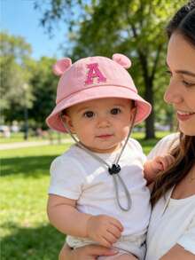 Mũ chống nắng đi biển màu hồng có thể điều chỉnh, thoáng khí, in 26 chữ cái theo yêu cầu, phù hợp cho trẻ em, trẻ nhỏ, bé gái, các hoạt động ngoài trời, sử dụng hàng ngày, quà tặng sinh nhật. - Hồng - Xem 2