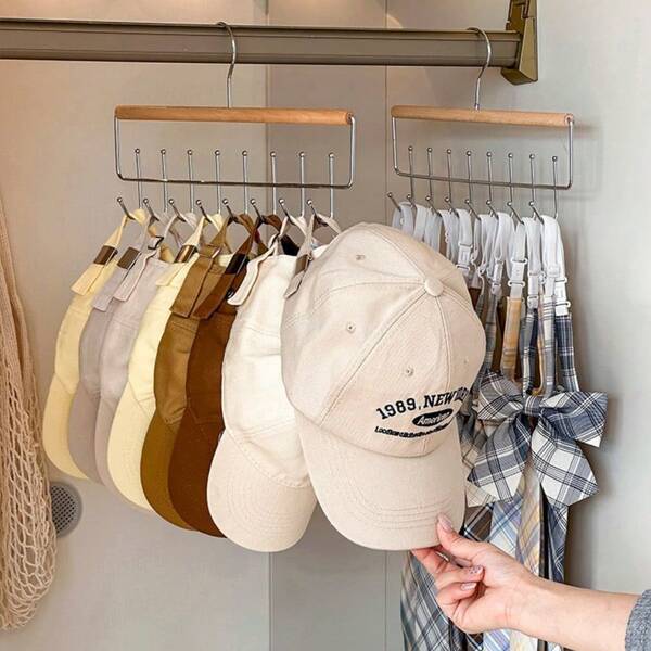 2个多功能衣柜收纳挂钩，衣柜收纳展示架，围巾领带展示架，不锈钢和实木材质，经久耐用，适用于悬挂收纳领带、围巾、帽子、背带、衣物、裤子、腰带、毛巾等，亦可用于家居装饰、房间装饰、衣柜装饰，是居家收纳、情人节礼物、情人节装饰和复活节的理想之选。