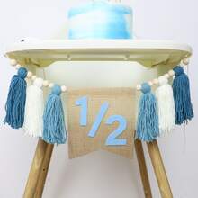 1/2 Birthday High Chair Banner, 1/2 Birthday Hat, 6 Months Birthday Burlap Banner, Wooden Bead Tassel Garland, 6 Months Birthday Decorations, 1/2 Birthday Party Supplies, Birthday Photo Backdrop Decor - Multicolor - View 5