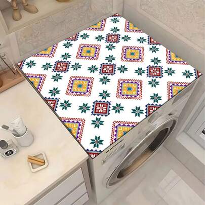 1 قطعة سجادة بوهيمية الطراز متعددة الألوان، تخلق جوًا عائليًا دافئًا، مصنوعة من الديتوميت مانعة للانزلاق، مناسبة لتغطية الغسالة والمجفف وسطح المطبخ وأسطح المنزل المتعددة الاستخدامات