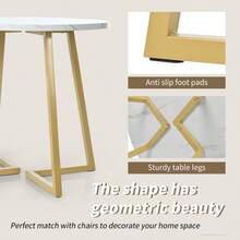 Round Dining Table (1 Piece), Kitchen Table, Unique Metal Frame, Modern Marble Pattern Dining Table, Suitable For Dining Room And Living Room, White/Black - Gold - View 11