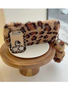 Autumn/Winter Fashion High-Quality Leopard Plush + Lens Holder + Phone Lanyard Protective Phone Case Compatible With IPhone 17/ 16, Applicable To 15 Pro Max/14 Plus/13 Pro Max, Wireless Charging/12/11, Fashionable Anti-Fall Phone Case. Note: Due To The Plush Material, Please Shake Off The Fuzz When Receiving The Item, And It Will Not Easily Shed Fuzz Afterwards. The Photos Were Taken Using Warm Lighting. - Leopard Print + Hanging Rope - View 3