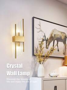 1盏/2盏金色/黑色水晶壁灯，不锈钢灯体，含免费G9灯泡。优雅的卧室灯或精致的客厅灯具，适用于客厅、卧室和走廊装饰。 - 彩色 - 查看 2
