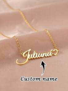 1pc Customizable Stainless Steel Hollow Heart Pendant Necklace With Name, Minimalist Fashion Name Necklace, Customizable Name, Suitable For Muslim Festivals, Mother's Day, Back To School, Valentine's Day, Birthday, Anniversary And Other Occasions As Gifts - Multicolor 3 - View 2