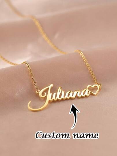 1PC Custom Necklace With Heart Name Necklace, Personalized Stainless Steel Hollow Heart Pendant Jewelry For Women, Suitable For Daily Activities To Wear, Women's Necklace, Jewelry Women, Simple Fashion Name Necklace, Custom Name Necklace, Eid Gift, Mother's Day, Back To School Season Gift, Personalized Gift For Valentine's Day, Birthday, Anniversary