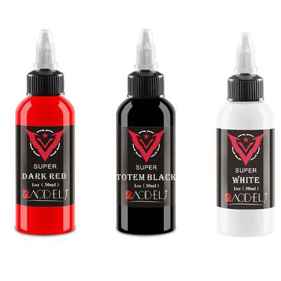 3瓶装 1盎司/30毫升 高品质白色纹身墨水，分布均匀，持久耐用，色彩鲜艳明亮，不刺激皮肤
