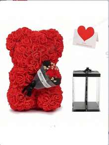 1pc Handmade Rose Teddy Bear, PVC Gift Box, Suitable For Mother's Day, Christmas, Valentine's Day, Friends Day, Anniversary, And Bridal Gifts - Multicolor - View 8
